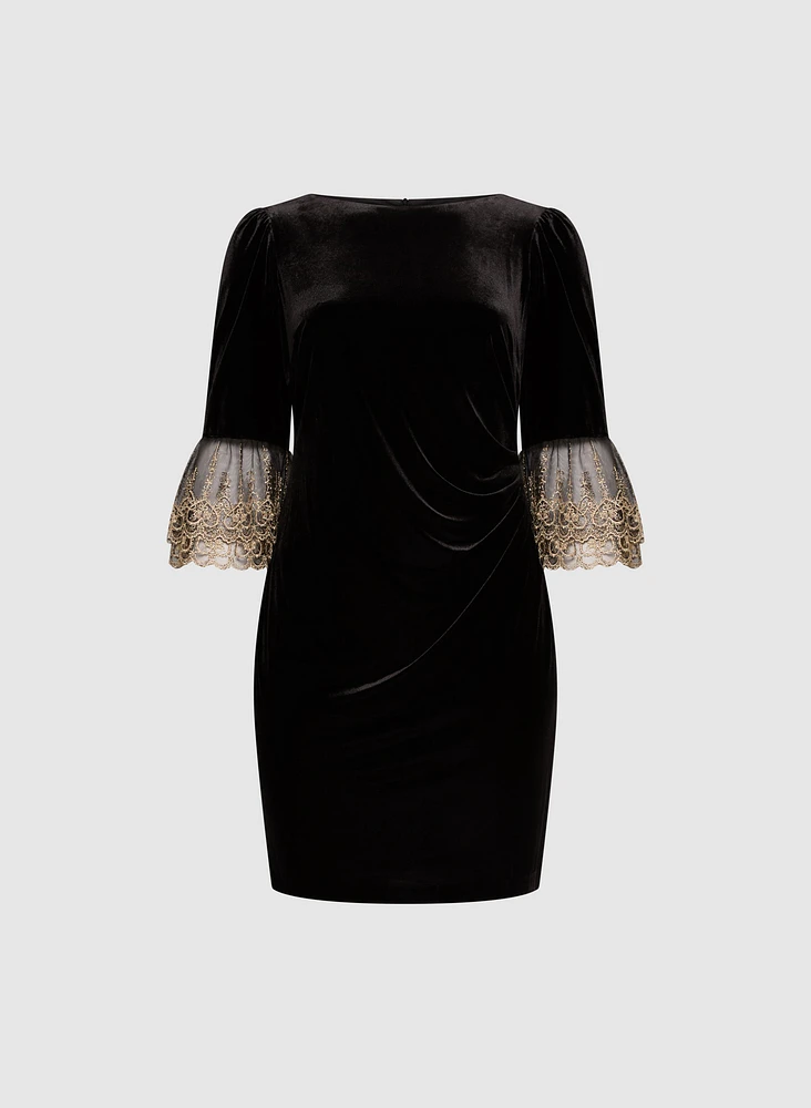 Mesh Bell Sleeve Velvet Dress