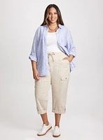 Striped Linen-Blend Blouse & Cargo Capris