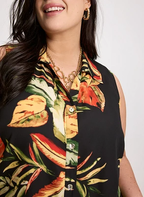 Blouse sans manches à motif feuilles