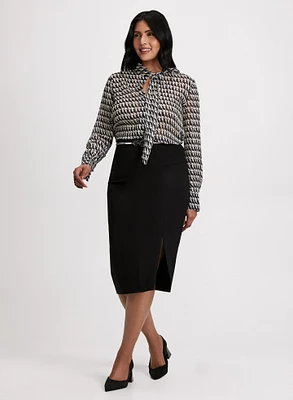 Houndstooth Print Chiffon Blouse