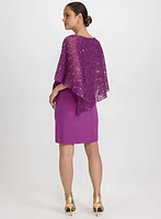 Sequined Lace Capelet Dress