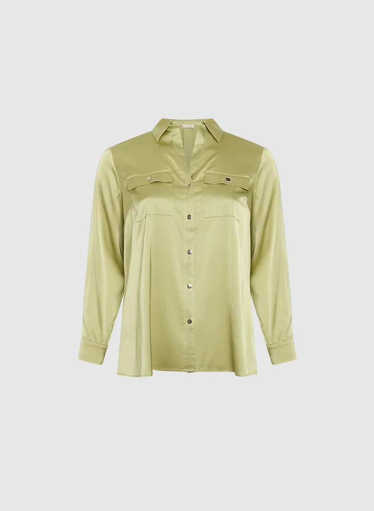 Patch Pocket Satin Blouse