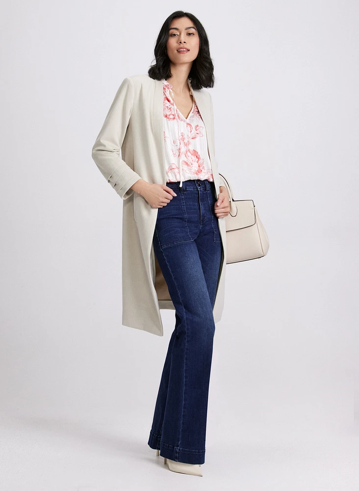 Open Collarless Jacket & Flare-Leg Jeans