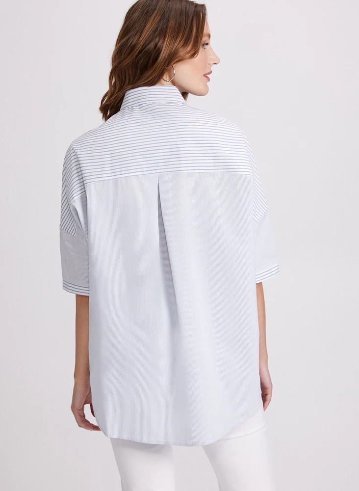 Blouse rayée en mélange de coton