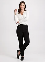 V-Neck Polo Sweater & Straight-Leg Pants