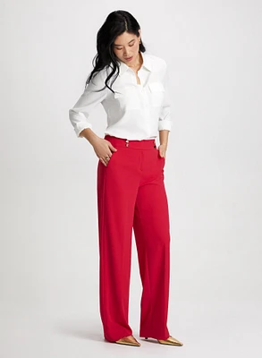 Button Detail Wide Leg Pants