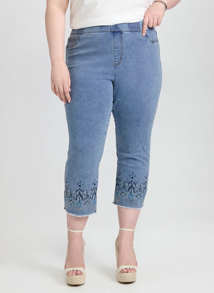 Embroidered Denim Capris