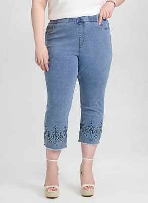 Embroidered Denim Capris