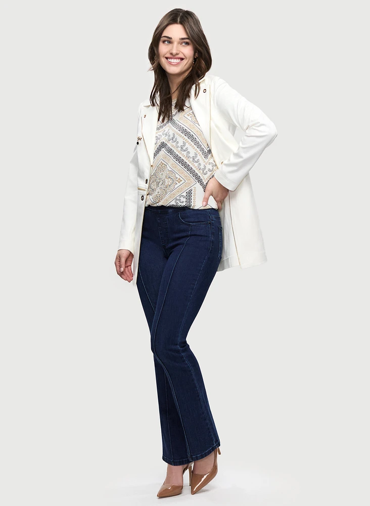 Open-Front Redingote Jacket & Pull-On Bootcut Jeans