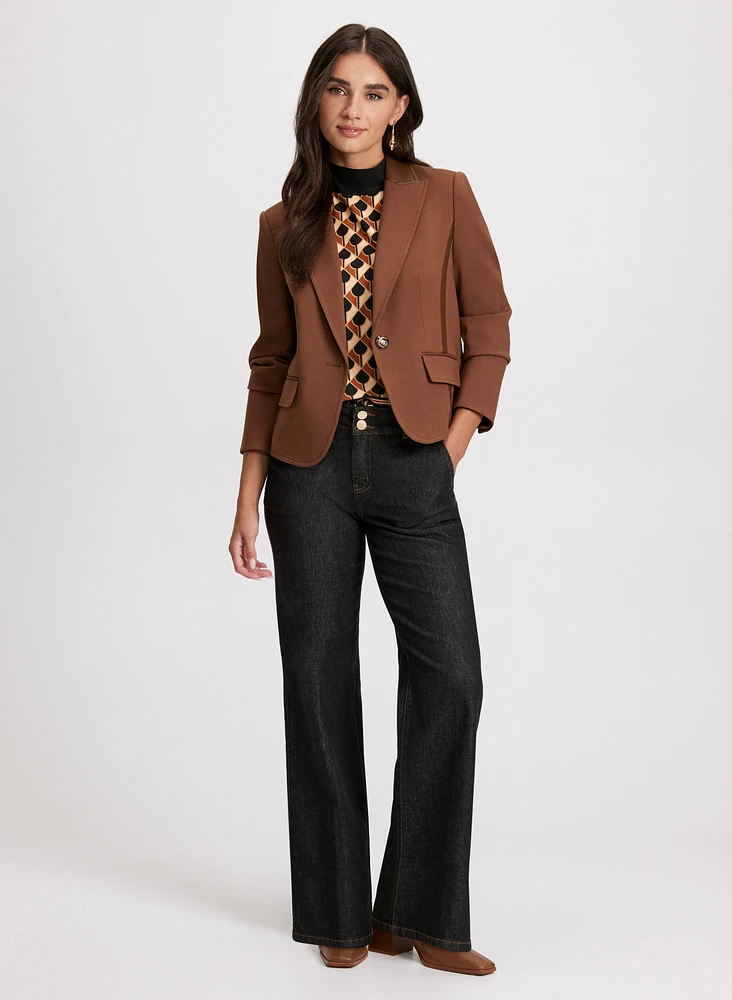 Vegan Leather Detail  Blazer & Flare Leg Jeans