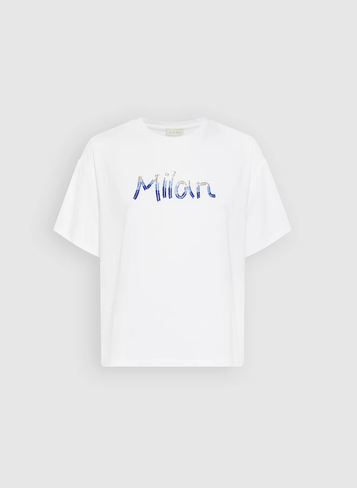 T-shirt à texte en paillettes