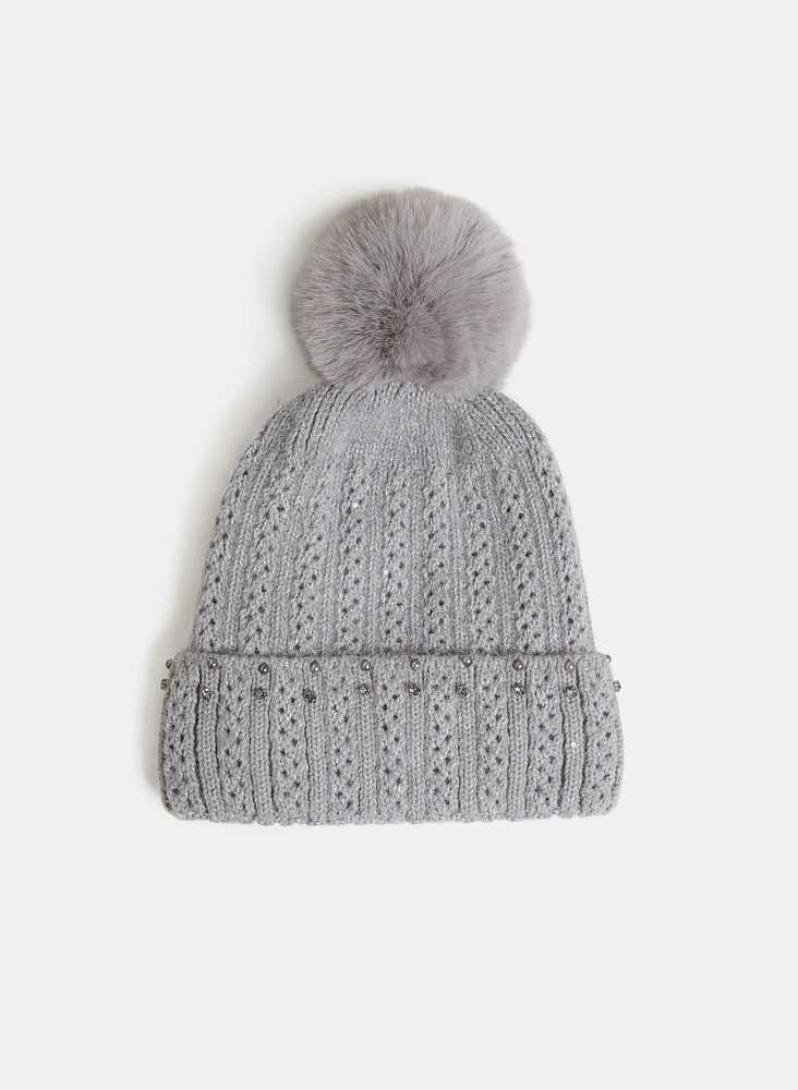 Tuque en tricot à pompon amovible