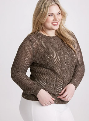 Sequin Detail Openwork Sweater