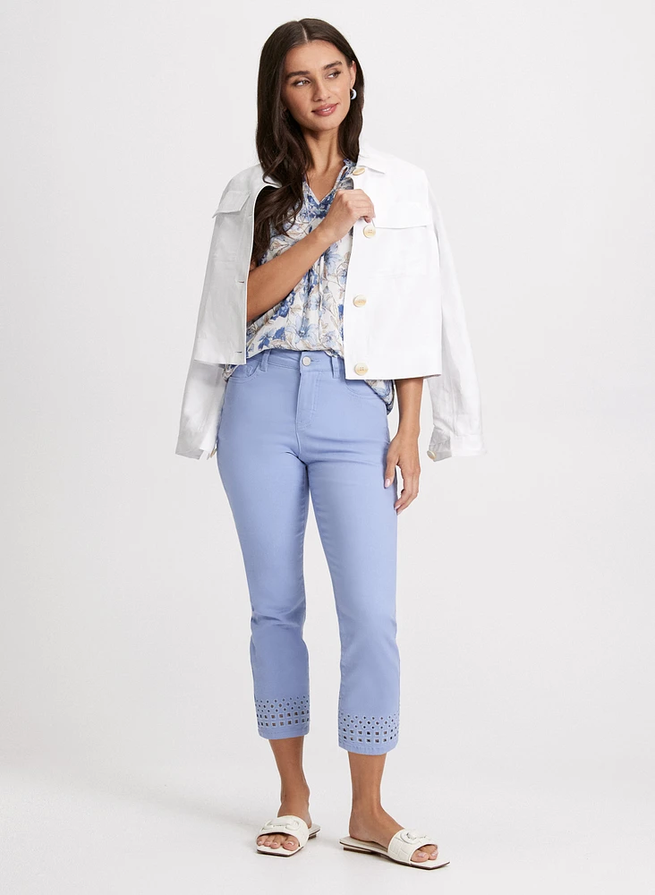 Short Linen Jacket & Straight Leg Denim Capris