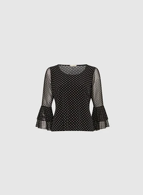 Polka Dot Ruffle Sleeve Top