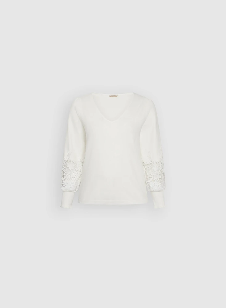 V-Neck Lace Detail Sweater