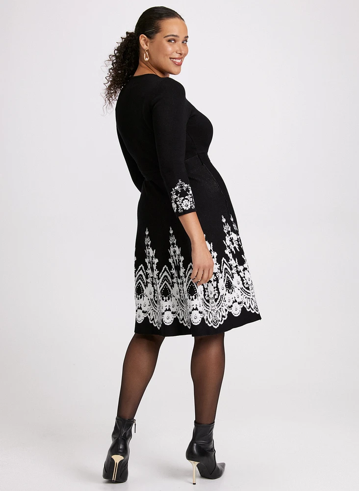 Paisley Placement Print Knit Dress