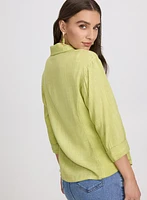 Blouse en mélange de lin hachuré croisé