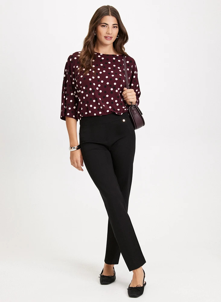 Polka Dot Elbow Sleeve Top & Slim-Leg Pants