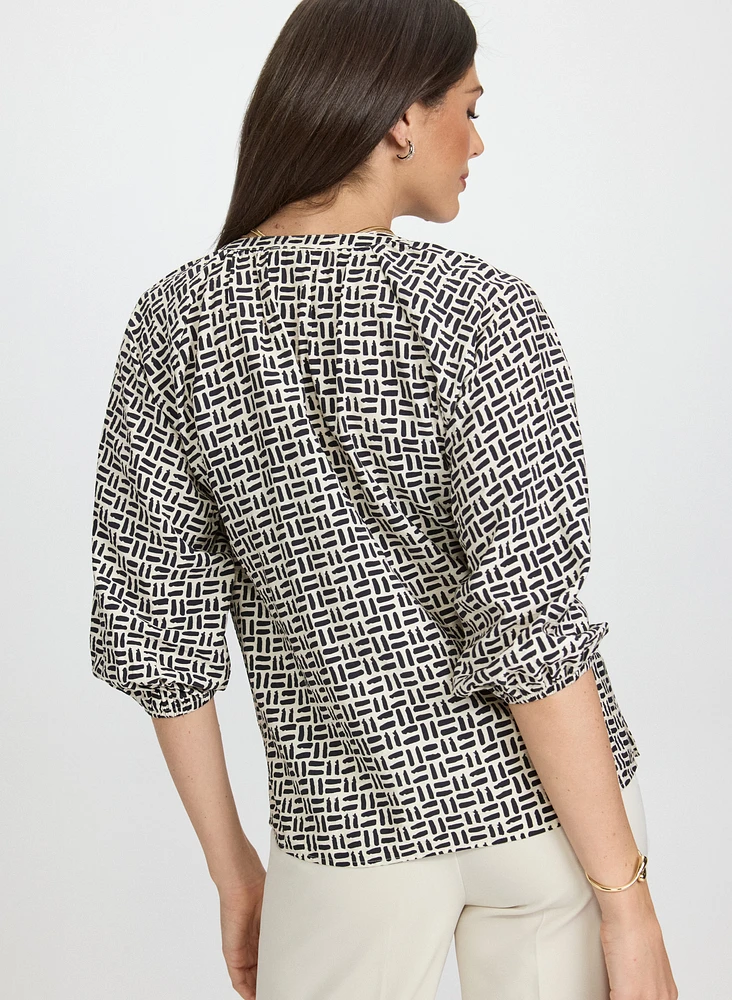 Geometric Zip Front Blouse