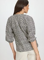 Geometric Zip Front Blouse
