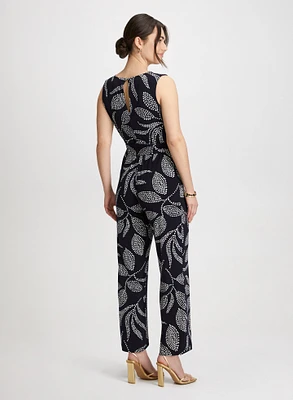 Leaf Print Wide Leg Jumpsuit