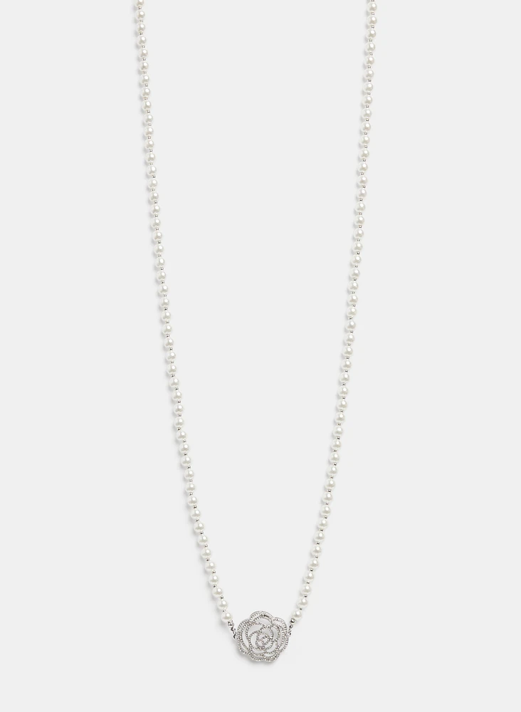 Rose Pendant Pearl Necklace