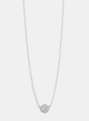 Rose Pendant Pearl Necklace