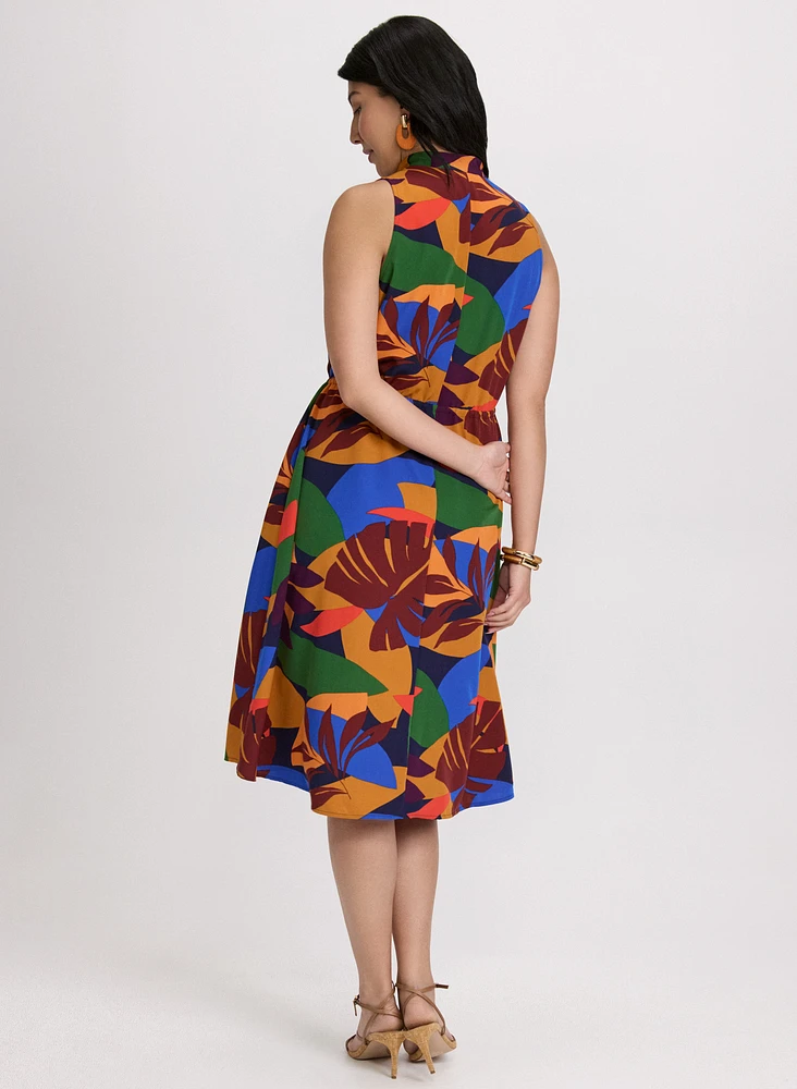 Tropical Drawstring Waist Dress
