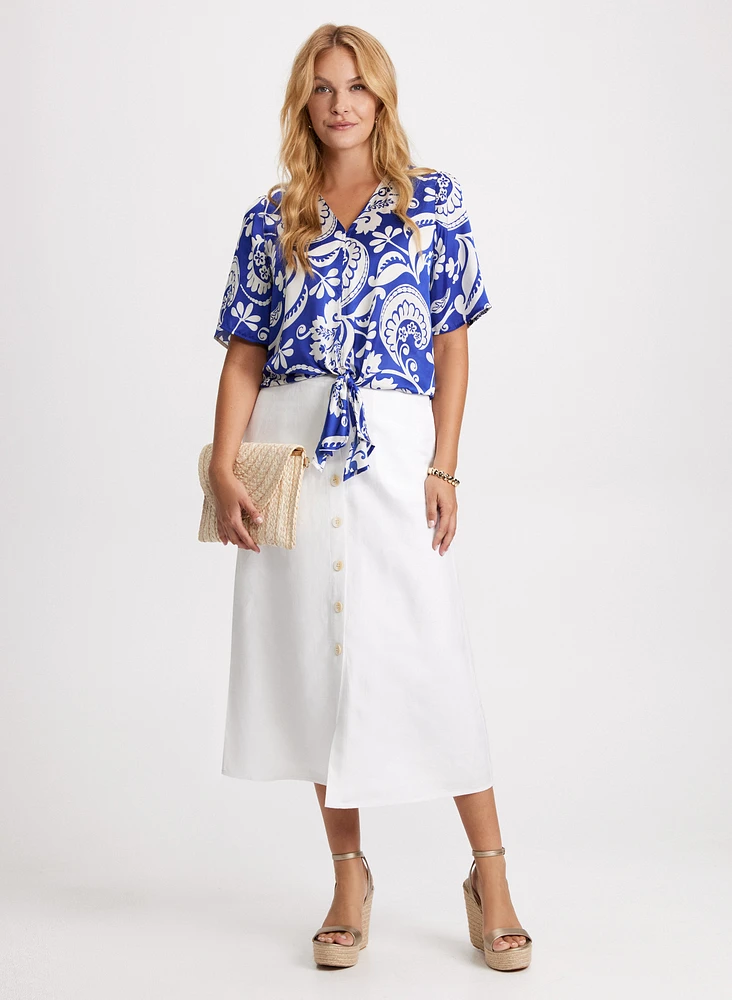 Paisley Print Blouse & Button Down Skirt