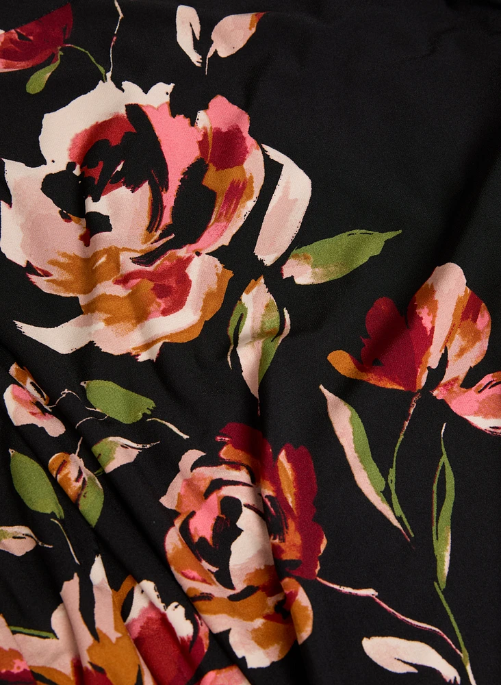 Floral Placement Mock Neck Dress