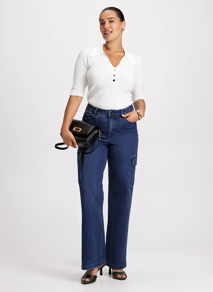 Elbow Sleeve Sweater & Wide Leg Cargo Jeans