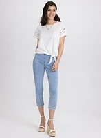 T-shirt brodé en coton extensible