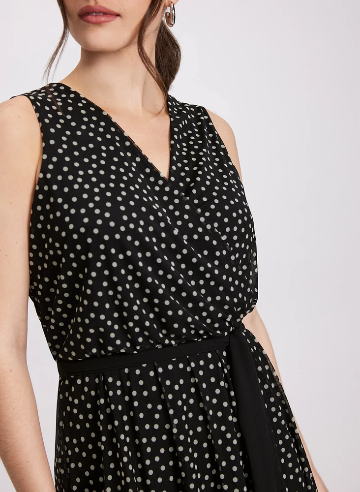 Self-Sash Polka Dot Dress