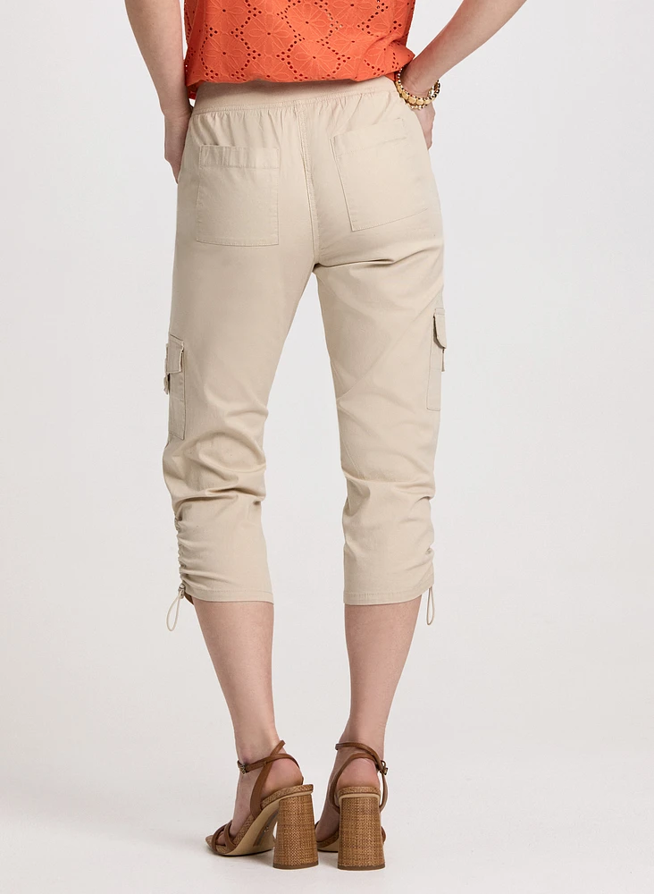 Cropped Drawstring Hem Cargo Pants