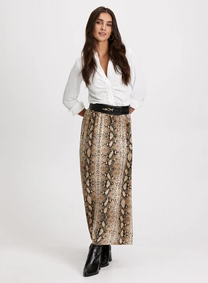 Button-Down Blouse & Snake Print Maxi Skirt