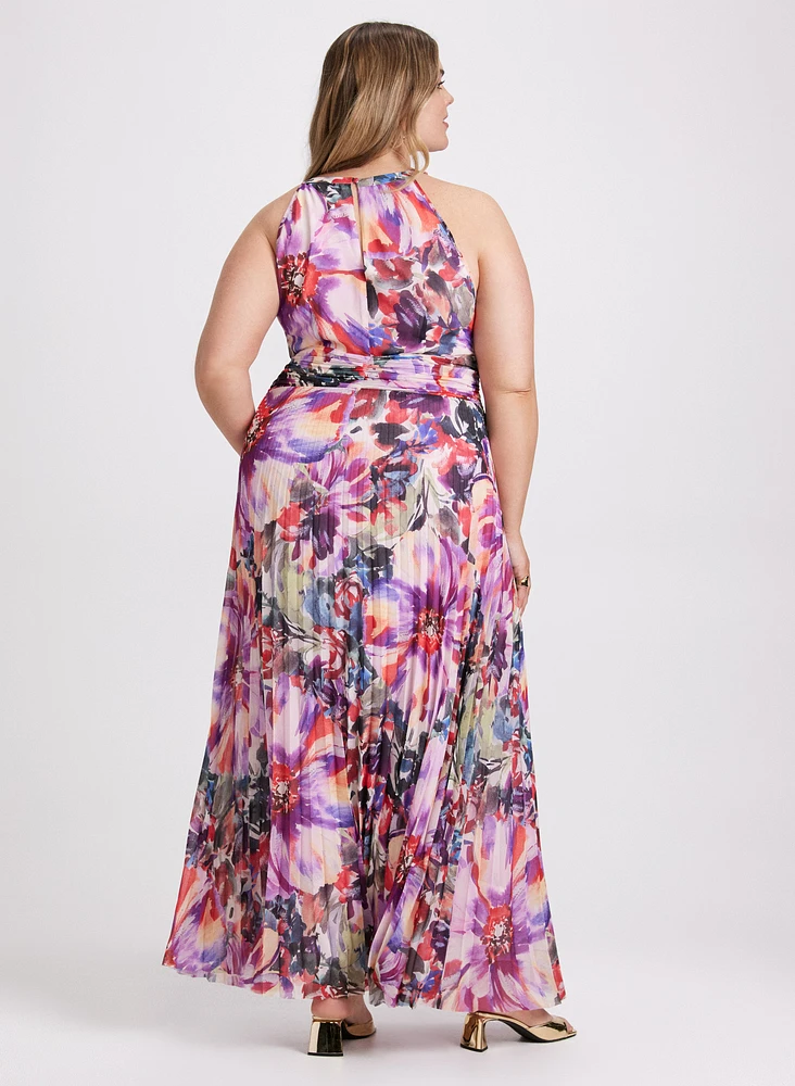 Robe florale à jupe plissée