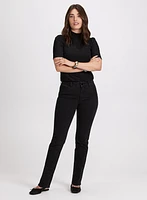 Turtleneck Elbow Sleeve Top & Rhinestone Straight Leg Jeans