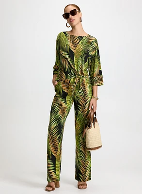 Palm Print Top & Wide Leg Pants