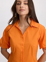 Cotton-Blend Puff-Sleeve Blouse
