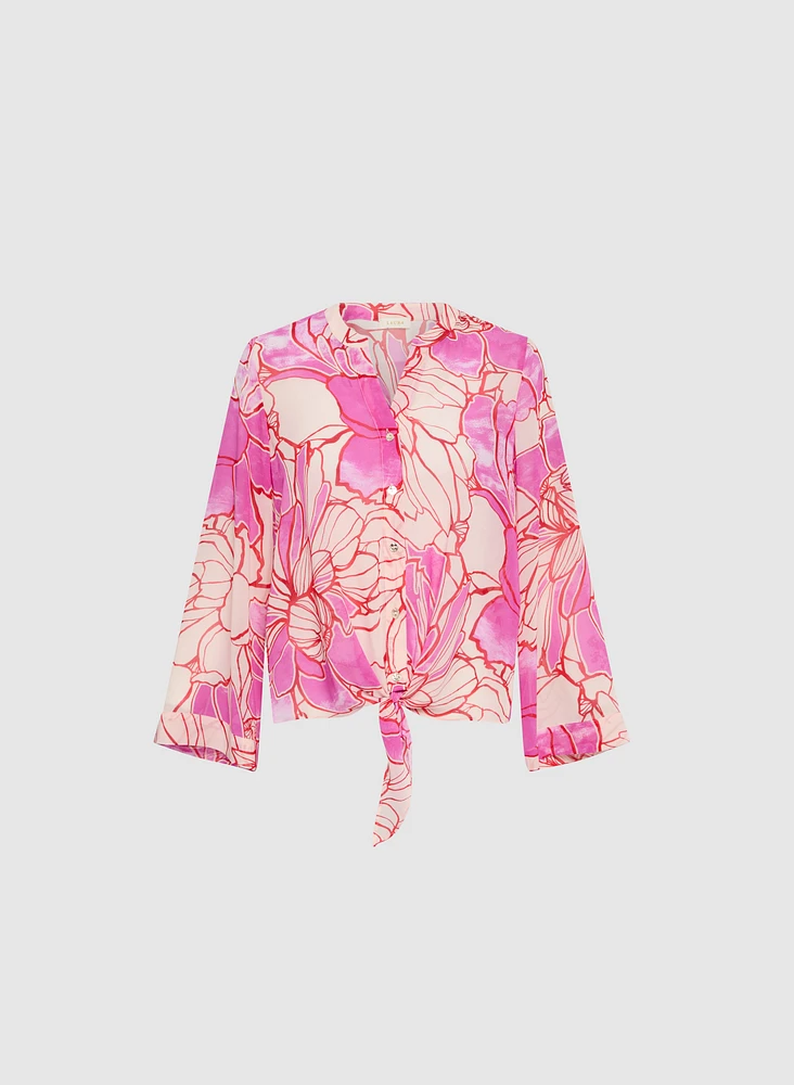 Blouse florale à ourlet noué