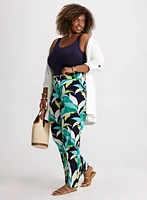 Open Front Top & Leaf Print Pants