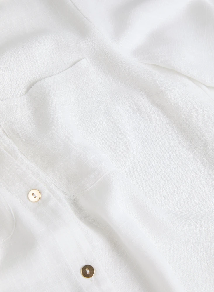 Linen-Blend Roll-Up Sleeve Blouse