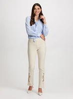 Pintuck Blouse & Rose Applique Pull-On Jeans