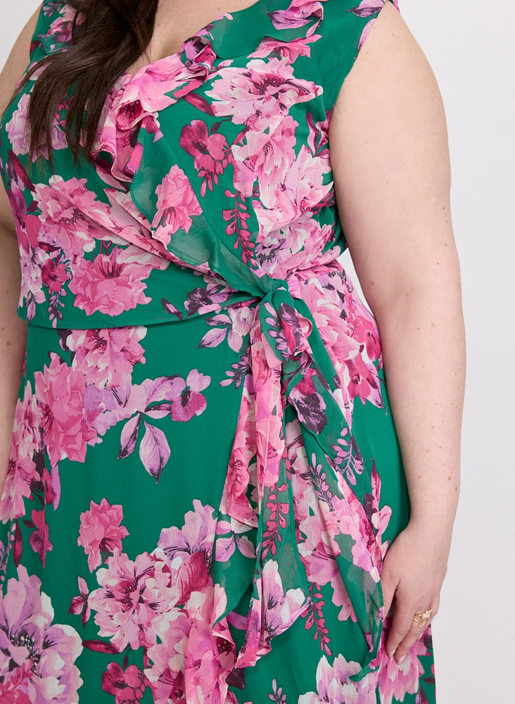 Robe florale à volants en cascade