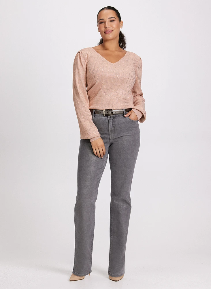 V-Neck Sweater & Straight Leg Jeans