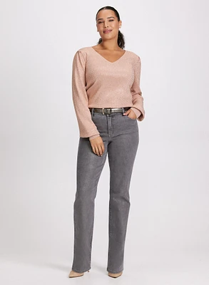 V-Neck Sweater & Straight Leg Jeans