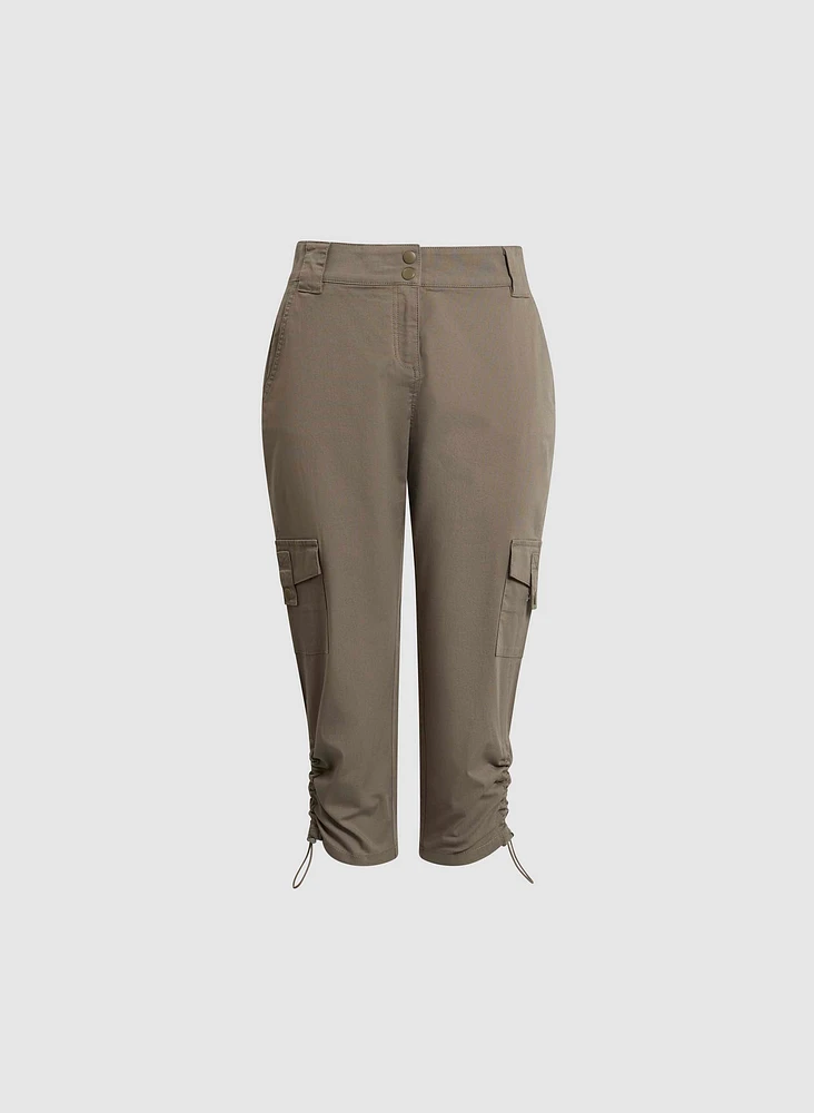 Cropped Drawstring Hem Cargo Pants