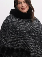 Faux Fur Trim Popover Poncho