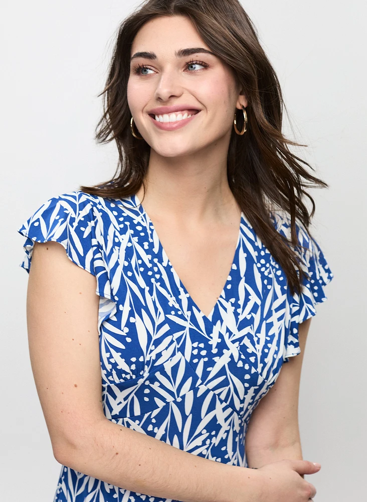 Printed V-Neck Jersey Dress